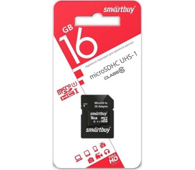 Карта памяти SMARTBUY (SB16GBSDCL10-01LE) MicroSDHC 16GB Class10 LE + адаптер