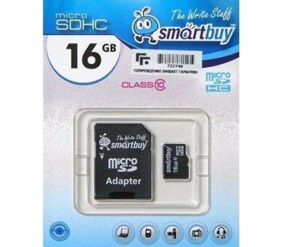 Карта памяти SMARTBUY (SB16GBSDCL10-01LE) MicroSDHC 16GB Class10 LE + адаптер