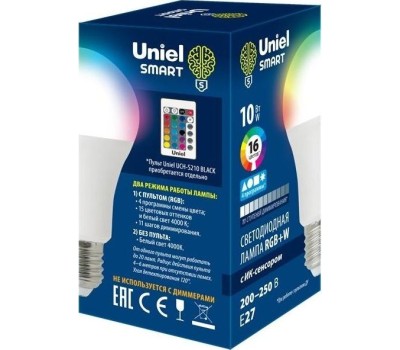 Лампа светодиодная UNIEL (UL-00006530) LED-A60-10W/RGB/E27