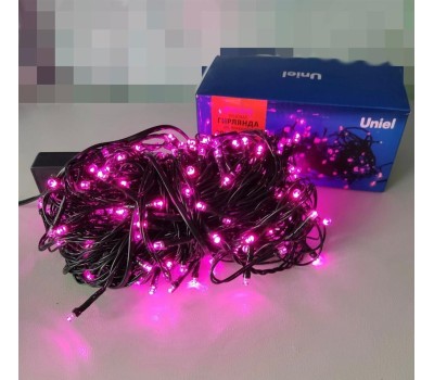 Гирлянда UNIEL (UL-00007310) ULD-S2000-200/DGA PINK IP20 Гирлянда светодиодная, 20м. 200 светодиодов. Розовый свет. Провод зеленый. ТМ Uniel