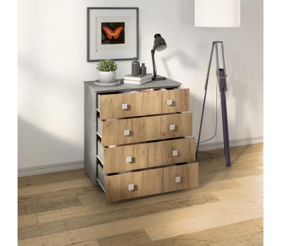 Комод БИТЕЛ ЛОФТ-4 Бетон/Дуб крафт золотой