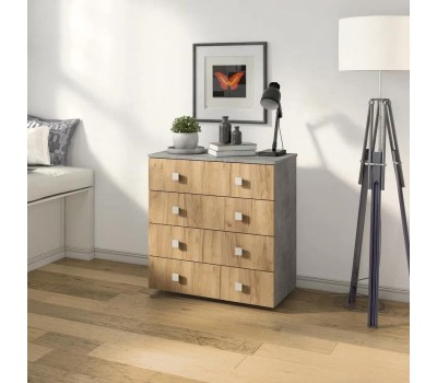 Комод БИТЕЛ ЛОФТ-4 Бетон/Дуб крафт золотой