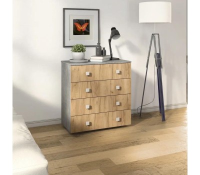 Комод БИТЕЛ ЛОФТ-4 Бетон/Дуб крафт золотой