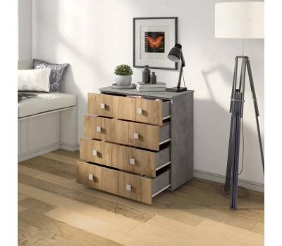 Комод БИТЕЛ ЛОФТ-4 Бетон/Дуб крафт золотой