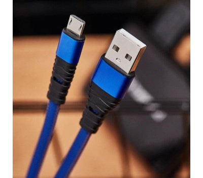 Дата-кабель REXANT (18-1163) Кабель REXANT USB-microUSB 1 м, плоский провод, синяя джинсовая оплетка