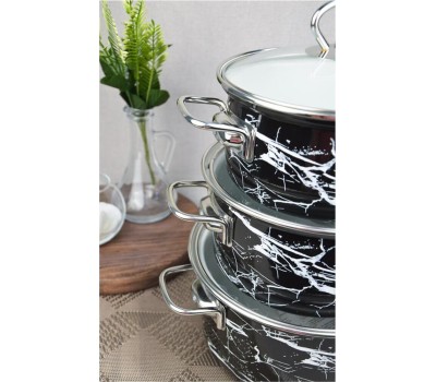 Набор посуды КМЗ Черный мрамор-1-Элит эмал. (3 предмета)