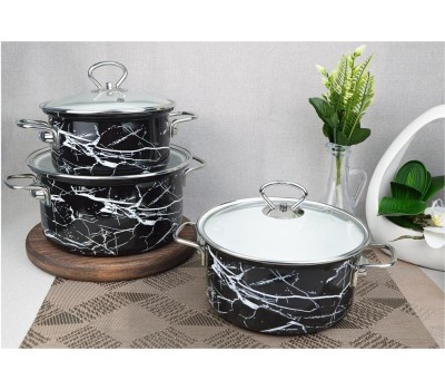 Набор посуды КМЗ Черный мрамор-1-Элит эмал. (3 предмета)