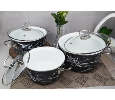 Набор посуды КМЗ Черный мрамор-1-Элит эмал. (3 предмета)