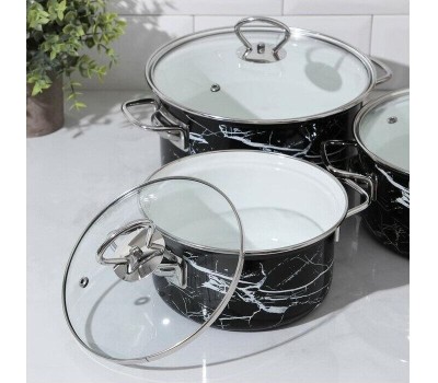 Набор посуды КМЗ Черный мрамор-1-Элит эмал. (3 предмета)