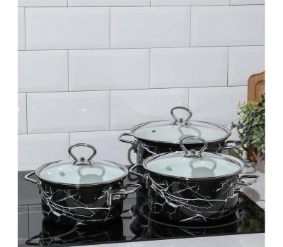 Набор посуды КМЗ Черный мрамор-1-Элит эмал. (3 предмета)