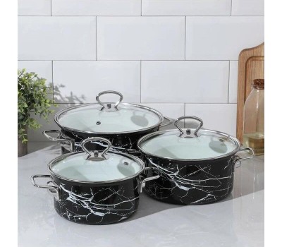 Набор посуды КМЗ Черный мрамор-1-Элит эмал. (3 предмета)