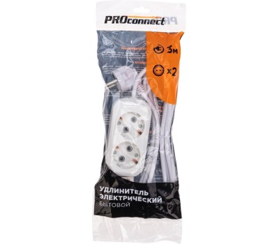 Удлинитель PROCONNECT (13-4203) 2 ГНЕЗДА, 3М, 3Х0,75 ММ2, С/З, БЕЛЫЙ