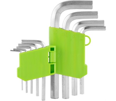 Набор ключей СИБРТЕХ Набор ключей имбусовых HEX, 2-12 мм, 45x, закаленные, 9 шт, короткие, никель 12317