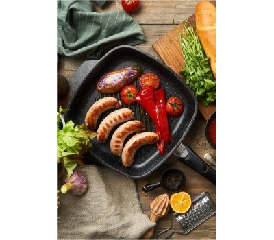 Сковорода НЕВА МЕТАЛЛ ПОСУДА Сковорода-гриль а/пр литая 28х28см съемн/руч Байкал ТМ НМП