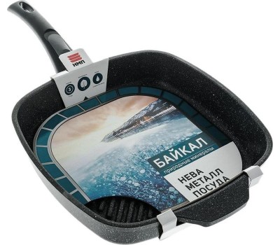 Сковорода НЕВА МЕТАЛЛ ПОСУДА Сковорода-гриль а/пр литая 28х28см съемн/руч Байкал ТМ НМП