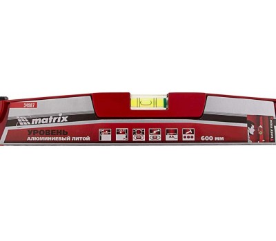 Уровень MATRIX Уровень алюминиевый, 600 мм, литой, 2 глазка (1 фронтальный), ударная площадка 34907