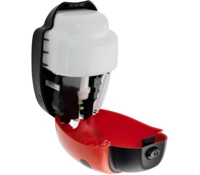 GFmark - Дозатор СЕНСОРНЫЙ, для жидкого МЫЛА , модель БОЖЬЯ КОРОВКА с окошком, пластик АБС, КРАСНЫЙ, с датчиком объёма жидкости и уровня заряда батарей, 1000 мл 725