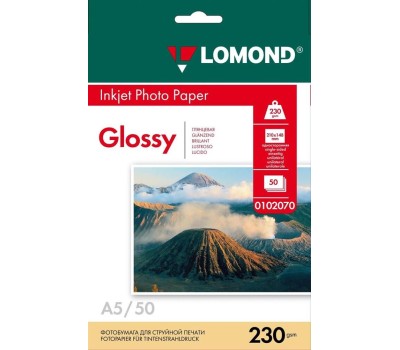 LOMOND Фотобумага A5, для струйной печати, 50л, 230г/м2, белый, покрытие глянцевое [0102070]