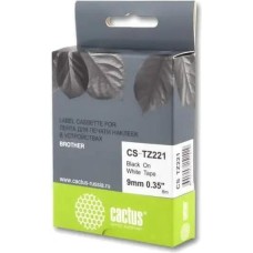 CACTUS Картридж CS-TZ221, TZe-221, 9мм, черный шрифт, белый фон, 8м ( CS-TZ221