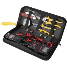 DELI Набор электрика DL-C1007E-Z (мультиметр, токовые клещи, индикаторная отвертка, стриппер, ножницы, нож, изолента, батарейки, чехол)