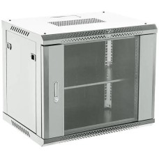 REXANT Шкаф коммутационный (04-0964-111) настенный 9U 600x450мм пер.дв.стекл металл 2 бок.пан. направл.под винты 60кг серый 13.75кг 230град. 368мм IP20 сталь