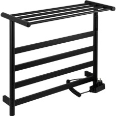 KRAFTTE - Полотенцесушитель электрический, 510 х 575 х 220 мм, лесенка на 4 перекладины с полкой, 75 Вт, из нержавеющей стали, сенсорное управление с таймером до 24 часов, цвет ЧЁРНЫЙ. 44019