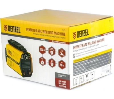 Сварочное оборудование DENZEL Аппарат инвертор. дуговой сварки DS-200 Compact, 200 А, ПВ 70%, диам.эл. 1,6-5 мм 94373