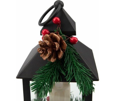 NEON-NIGHT (513-047) Декоративный фонарь со свечкой и шишкой, черный , 10,7x10,7x23,5 см, цвет Теплый