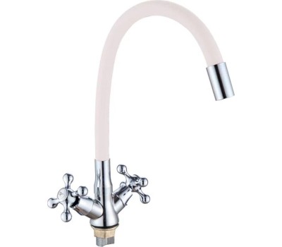 Смеситель GOTA ROCIO G095531-GOTA Barcelona Смеситель д/кухни с 2-мя рукоятками с высоким силиконовым изливом, креп. гайка белый