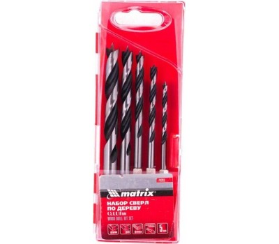 Набор сверл MATRIX Набор сверл по дереву, 4-5-6-8-10 мм, 5 шт, шестигранный хвостовик, пластиковый кейс, 70283