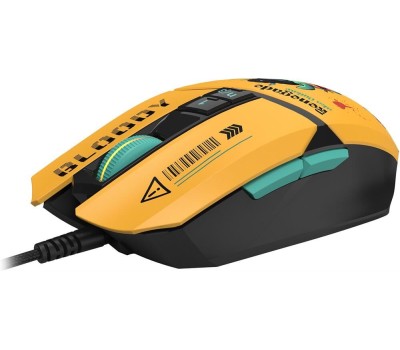 A4TECH Мышь проводная Bloody W63 Max Renegade, игровая, оптическая, 12000dpi, желтый и рисунок