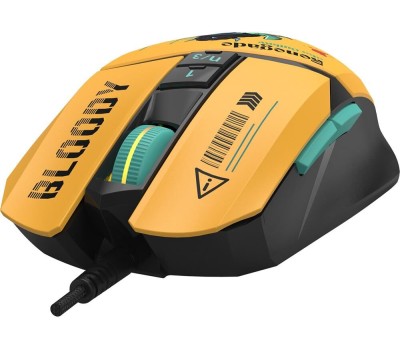 A4TECH Мышь проводная Bloody W63 Max Renegade, игровая, оптическая, 12000dpi, желтый и рисунок