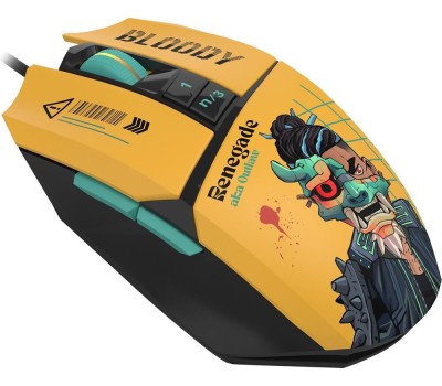 A4TECH Мышь проводная Bloody W63 Max Renegade, игровая, оптическая, 12000dpi, желтый и рисунок