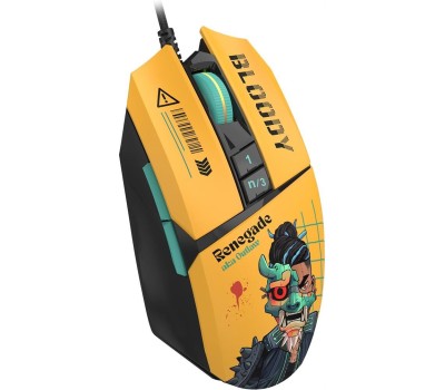 A4TECH Мышь проводная Bloody W63 Max Renegade, игровая, оптическая, 12000dpi, желтый и рисунок