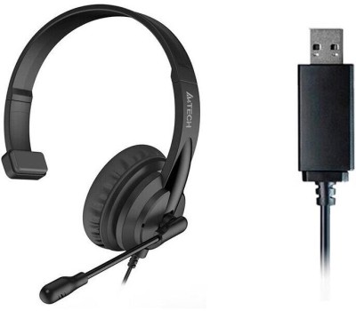 A4TECH Наушники накладные с микрофоном HU-11 черный (проводные, оголовье, кабель 2м, USB) (HU-11/USB/BLACK)