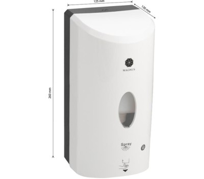 МАГНУС - Дозатор СЕНСОРНЫЙ, для ДЕЗИНФЕКЦИЯ, пластик АБС, БЕЛЫЙ с чёрным, 1200 мл. питание 6АА или от сети 100-240 / 9V 682