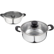 БЕЗ ТМ Кастрюля Promo, объем 1,25л. из нержавеющей стали с крышкой из жаропрочного стекла (104613)