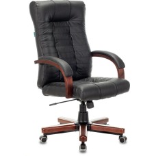 Кресло компьютерное БЮРОКРАТ Кресло руководителя KB-10WALNUT, на колесиках, кожа, черный [kb-10walnut/b/leath]