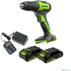 Greenworks GD24DD35 Дрель-шуруповерт аккумуляторная, 24V, б/щет, 29/35Нм,2х2Ач,ЗУ,кор [3704007CUC]