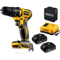 STEHER 20 В, 45 Н·м, 2 АКБ LMS (2 А·ч), бесщеточная ударная дрель-шуруповерт, сумка (CBS-45-22)