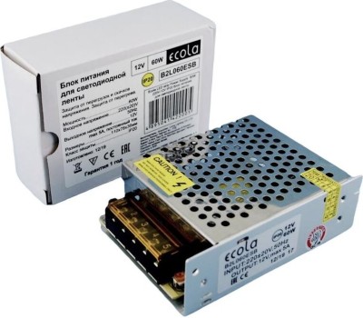 аксессуары для светильников ECOLA B2L060ESB ECOLA LED strip Power Supply 60W 220V-12V IP20 блок питания для светодиодной ленты Степень защиты IP20 Мощность 60W Напряжение входное 220V Напряжение выход 12V