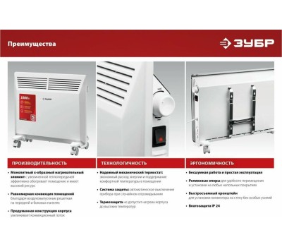 Электрический конвектор ЗУБР КЭМ-1500 Электрический конвектор 1.5 кВт