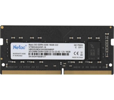 NETAC Память DDR4 16GB 3200MHz NTBSD4N32SP-16 Basic RTL PC4-25600 CL22 260-pin 1.2В single rank Ret