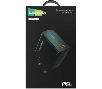 СЗУ MORE CHOICE (4610196409936) NC60 1USB-C 3.0A PD 20W быстрая зарядка Black