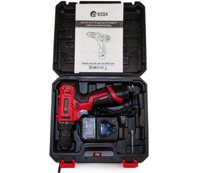 Дрель-шуруповёрт EDON AD-1201 черный/красный 15417 12В, 1аккум