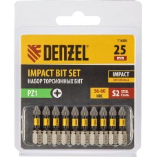 Набор бит DENZEL Набор бит торсионных PZ1x25 мм, лазерная обработка шлица, сталь S2, 10 шт. 11686