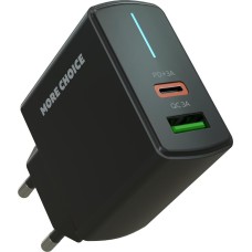 СЗУ MORE CHOICE (4610196409943) NC61 СЗУ 1USB+1USB-C 3.0A PD 20W+QC3.0 быстрая зарядка Black
