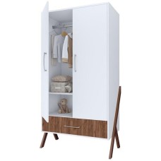 Мебель для новорожденных POLINI Шкаф двухсекционный kids Porto 3100 с 1 ящиком белый-дуб крафт (1 кор.)