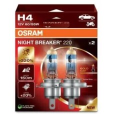 Лампа галогенная OSRAM Автолампа галогенная H4 (60/55W P43T +220%) NIGHT BREAKER (блистер 2шт) 12V