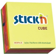STICK`N Блок самоклеящийся бумажный 21012 76x76мм 400лист. 70г/м2 неон 5цв.в упак